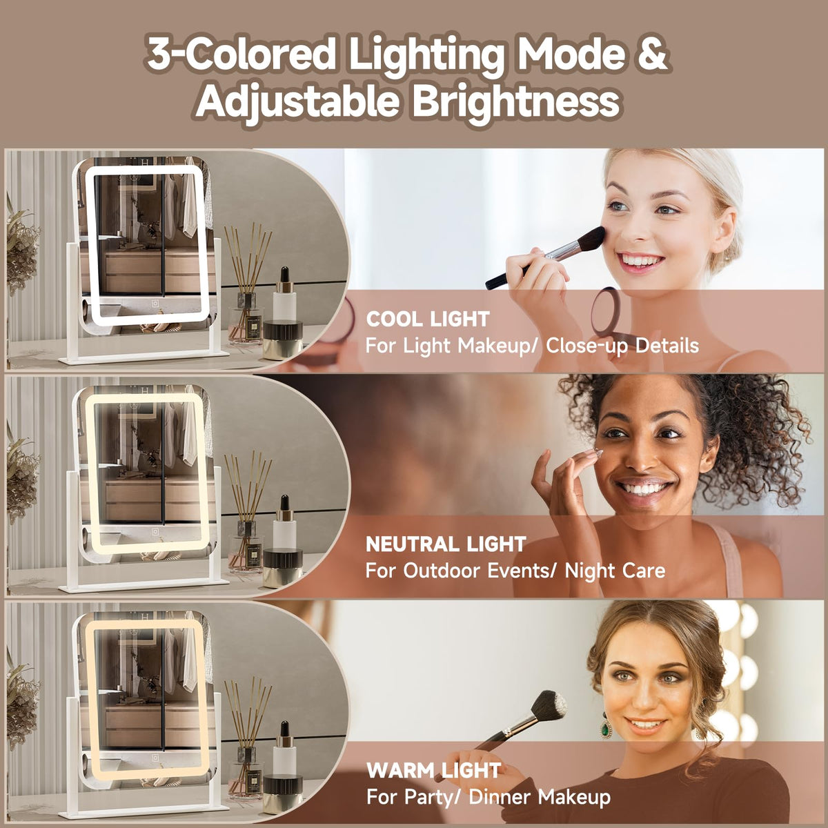 PRIMETEK 3-color lighting helps you match day and evening looks.