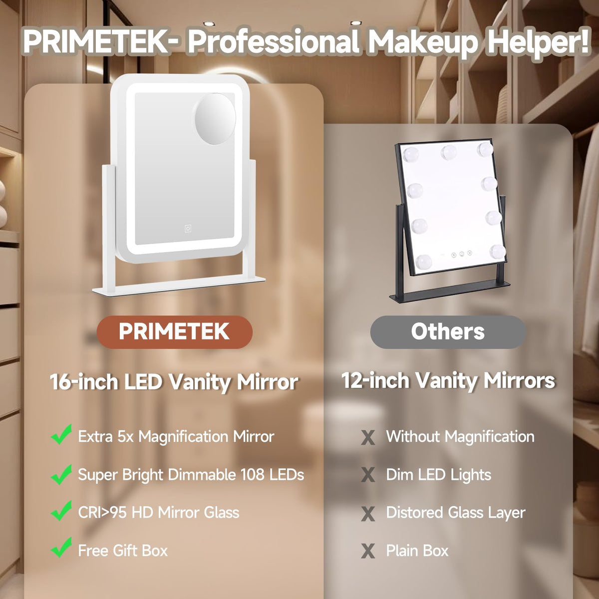 PRIMETEK vanity mirror makes a thoughtful gift for skincare lovers.