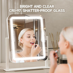 PRIMETEK lighted makeup mirror offers touch screen brightness adjustments.