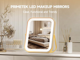 PRIMETEK vanity mirror touch screen controls for quick brightness adjustments.