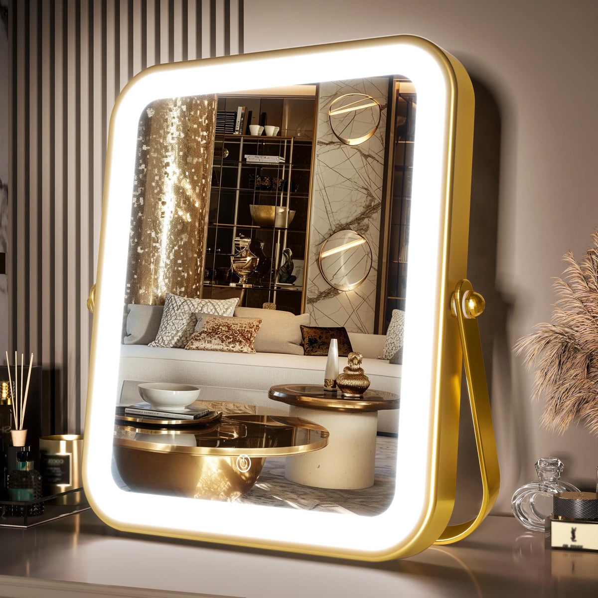 PRIMETEK vanity mirror with lights 10x8 for precise makeup application.