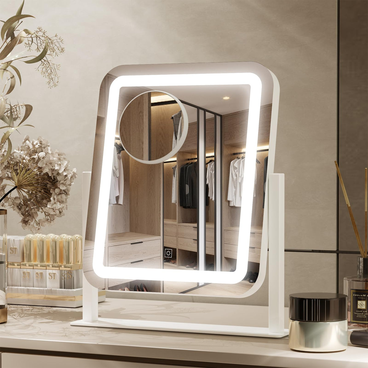 PRIMETEK vanity mirror with lights 16x14 provides bright, even makeup illumination.