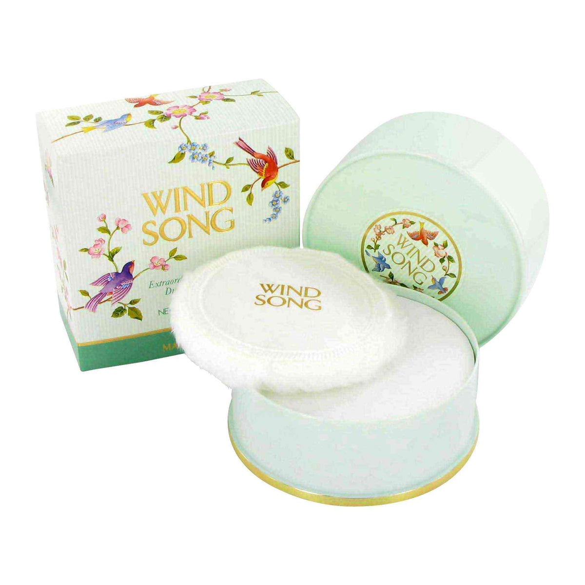 Prince Matchabelli Wind Song dusting powder bottle with lasting, floral scent for all-day wear