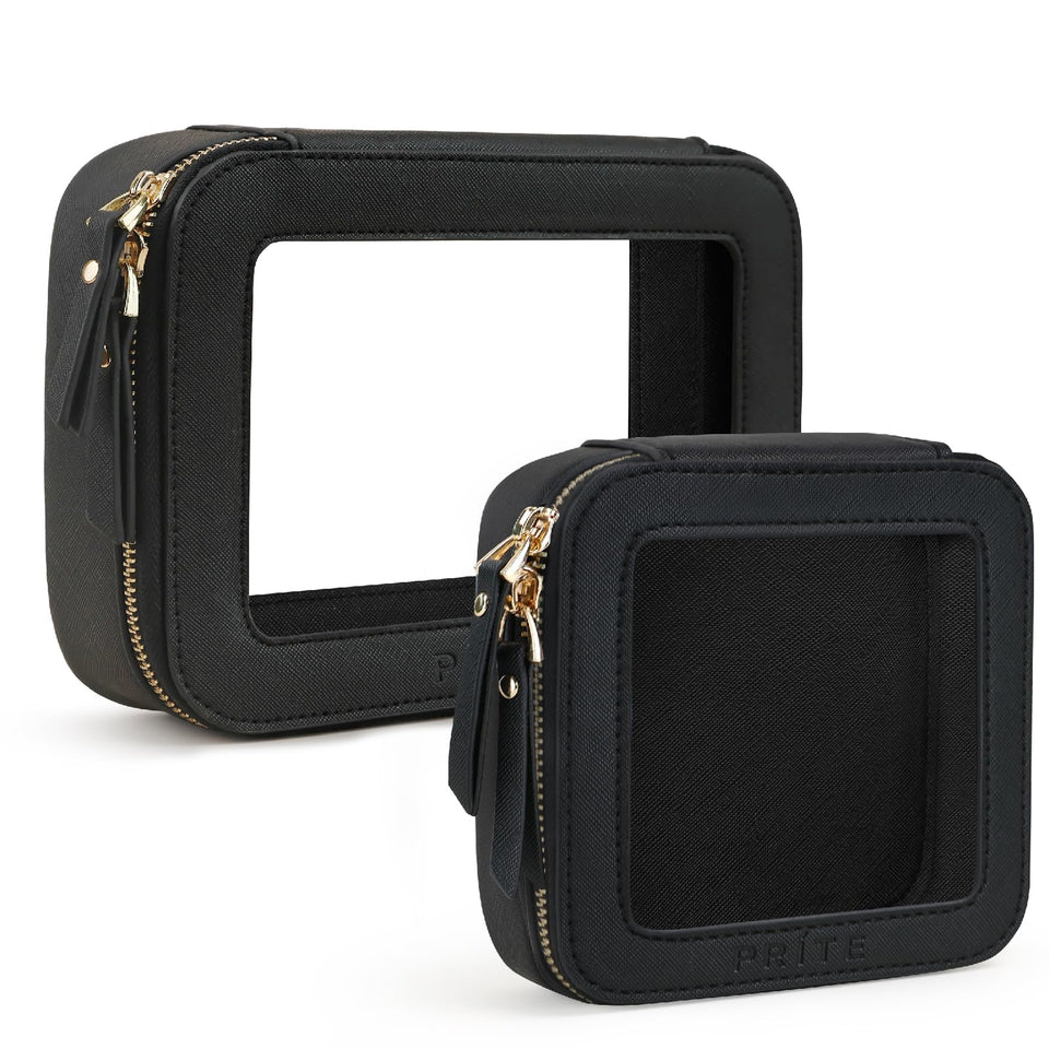 Prite clear makeup bag with box design for organized cosmetics on the go.