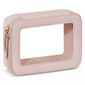 Prite Clear Makeup Bag showing waterproof material for quick cleaning.