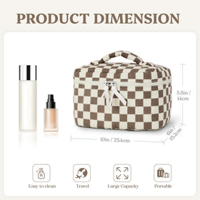 Prite quilted makeup bag with large capacity and floral design for daily use.