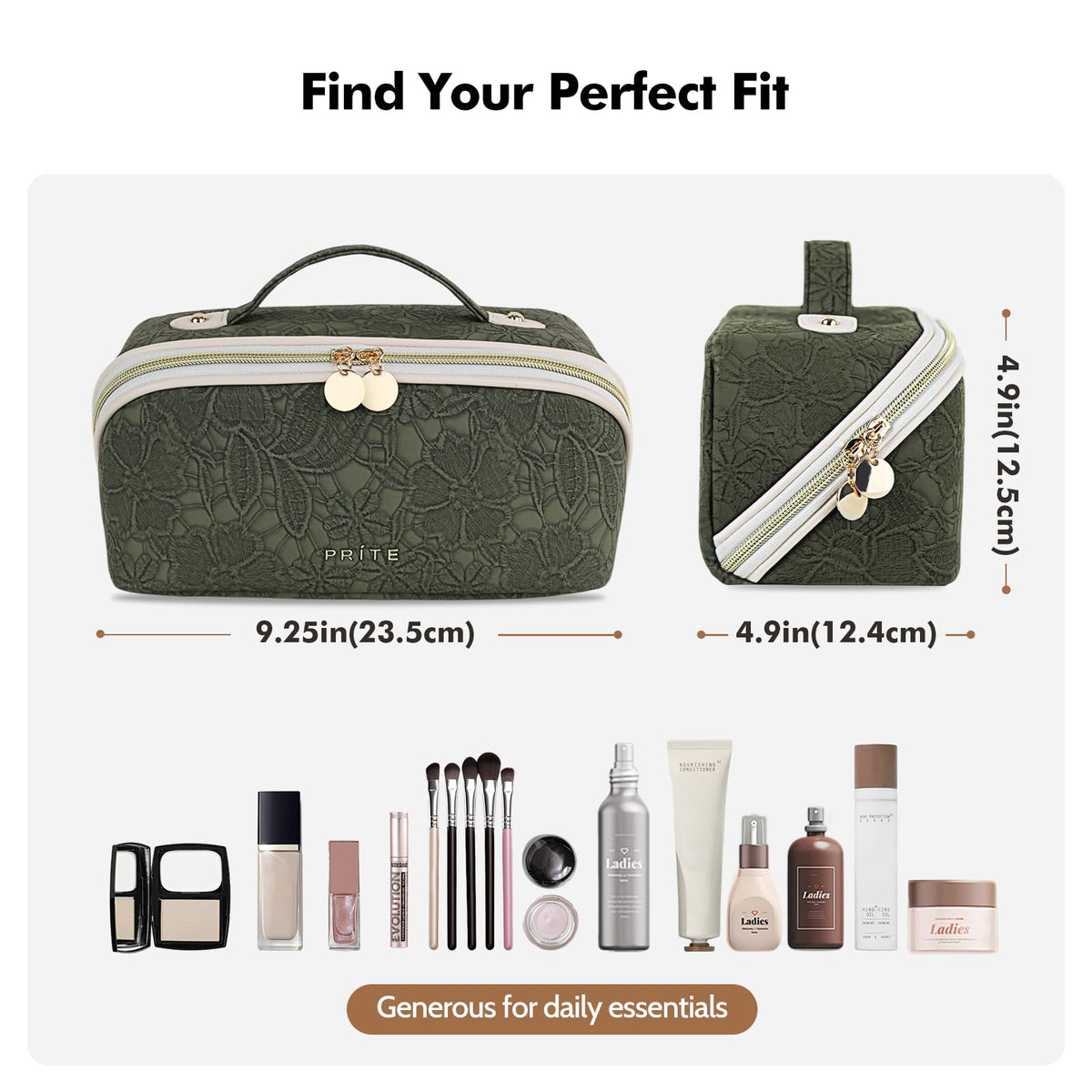 Prite cosmetic bag waterproof vegan leather; durable travel companion for toiletries