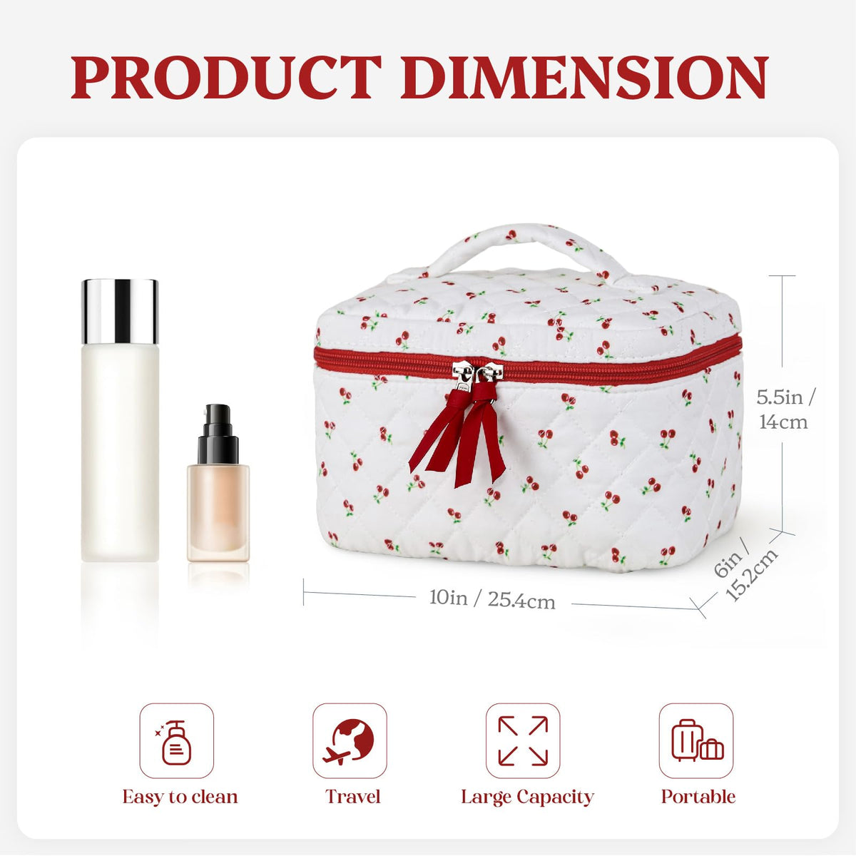 Prite cotton makeup bag with gold zipper for durable daily use
