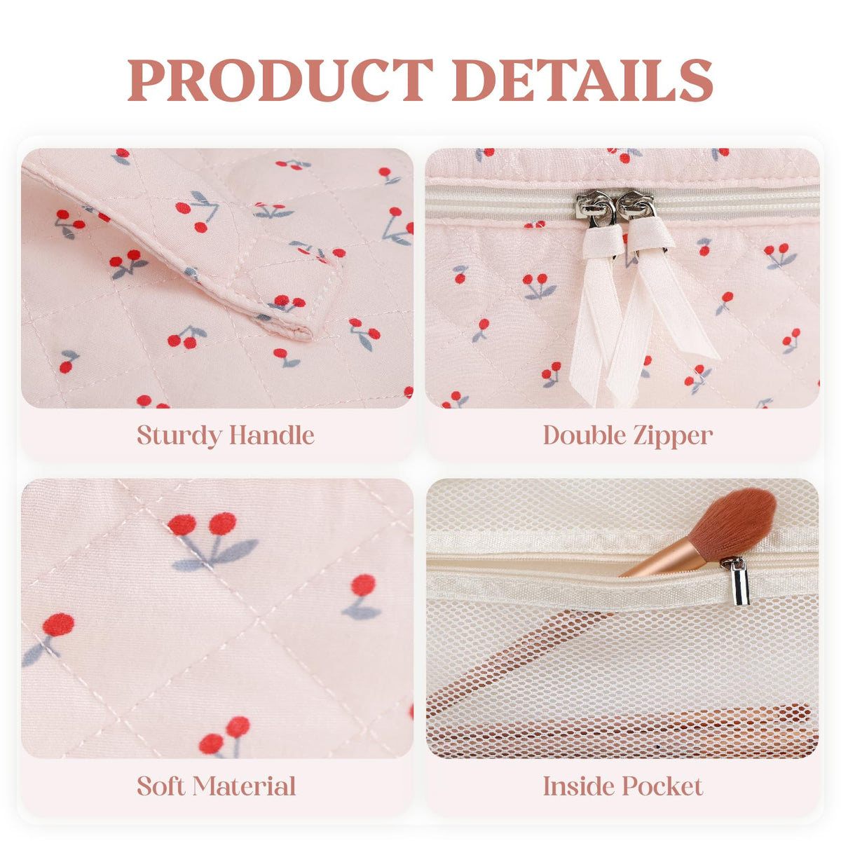 Prite cotton makeup bag with reinforced stitching for durability.