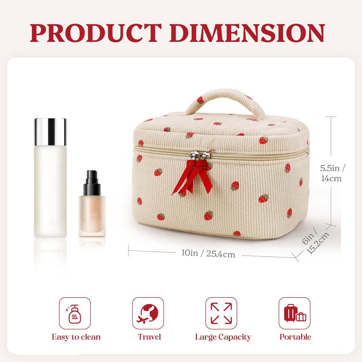 Prite floral cotton makeup bag with durable stitching for daily use.