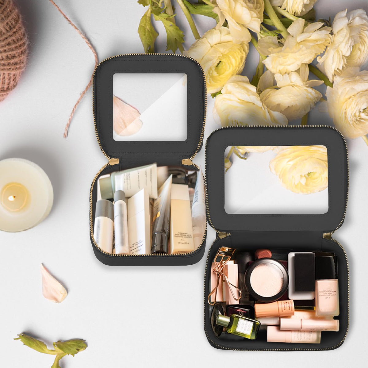 Prite gold zipper makeup bag offers elegant secure closure and travel-ready storage.