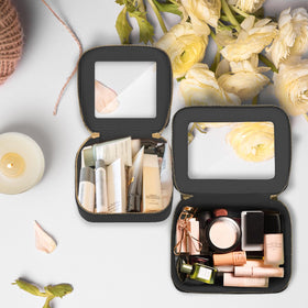 Prite gold zipper makeup bag offers elegant secure closure and travel-ready storage.