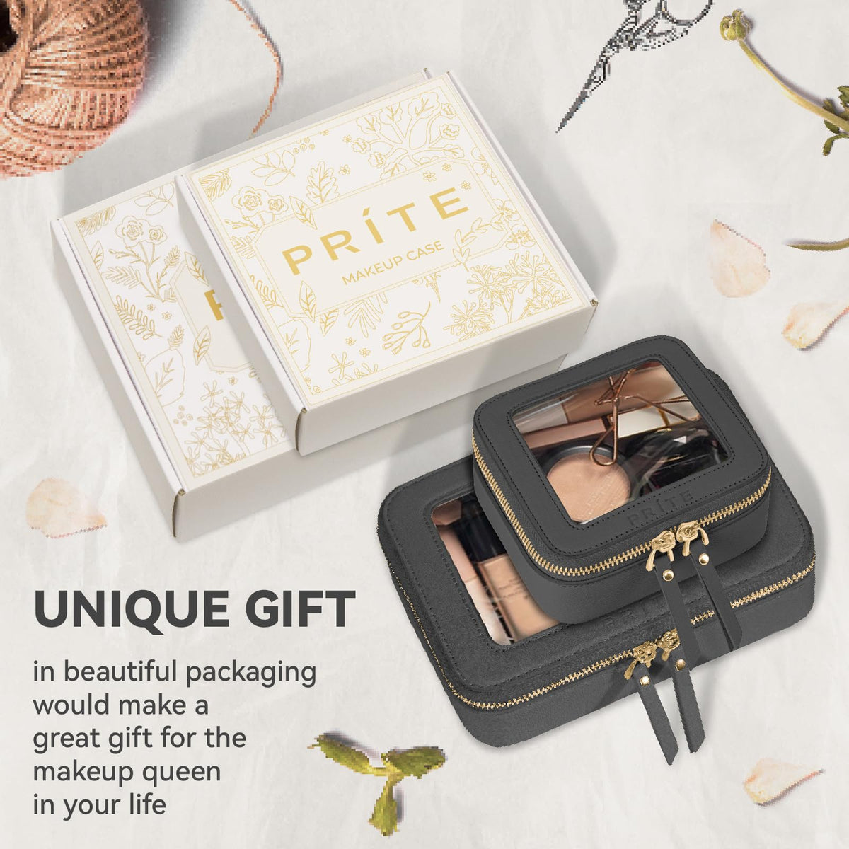 Prite holiday gift makeup case in box appeals to gift seekers.