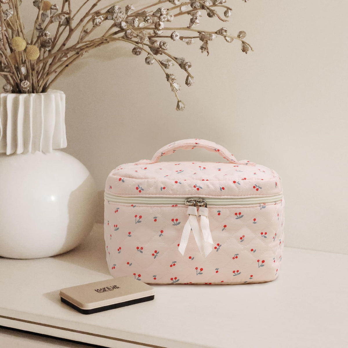 Prite inner compartments makeup organizer keeps items sorted.