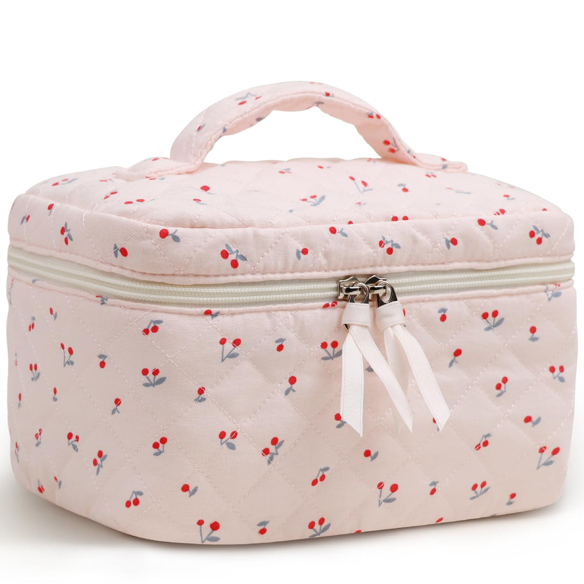 Prite large cosmetic bag with cherry floral pattern for organized makeup.