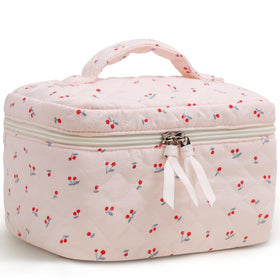 Prite large cosmetic bag with cherry floral pattern for organized makeup.