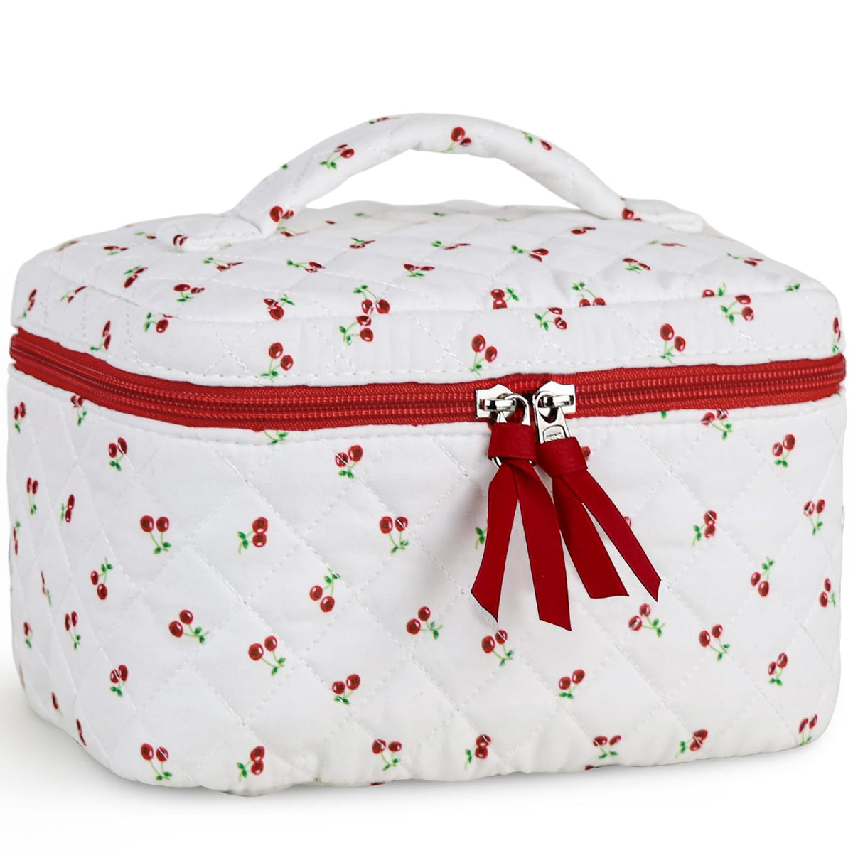 Prite large makeup bag with floral quilted pattern for travel storage