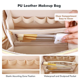 Prite makeup bag beige large pro clear divider prevents brush mess