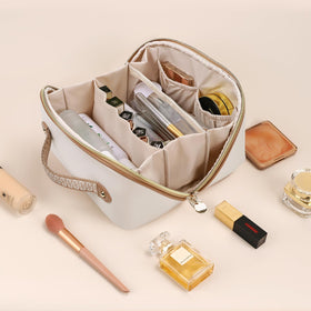 Prite makeup bag beige large pro padded protection for fragile cosmetics