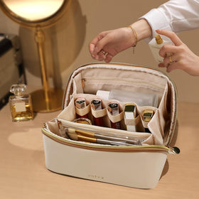 Prite makeup bag beige large pro ideal for travel or home use