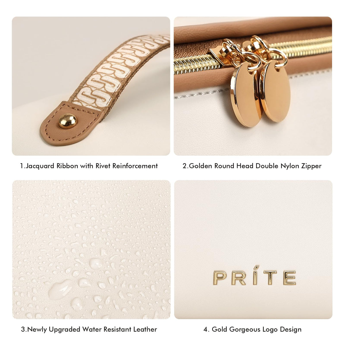 Prite makeup bag beige large pro waterproof vegan leather exterior