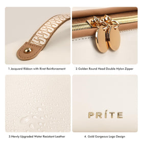Prite makeup bag beige large pro waterproof vegan leather exterior