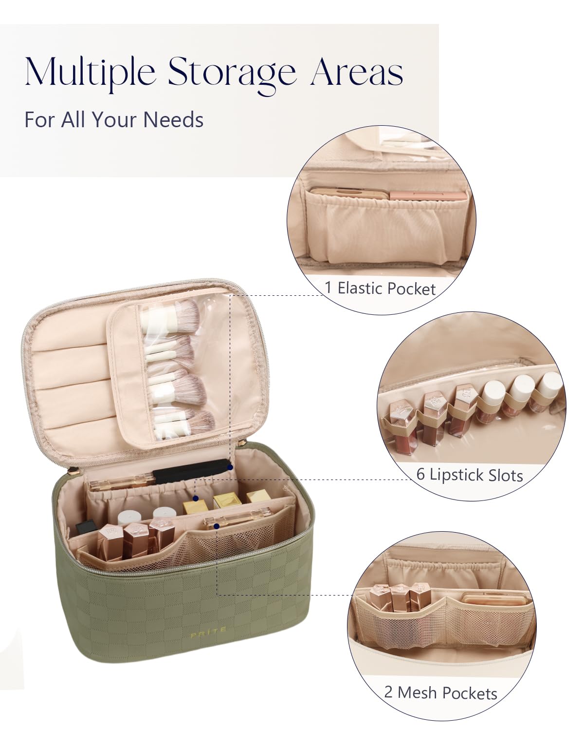 Prite makeup bag brush compartment view keeps brushes organized and protected
