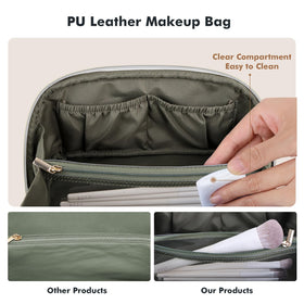 Prite makeup bag clear divider storage; keeps brushes contained and mess-free