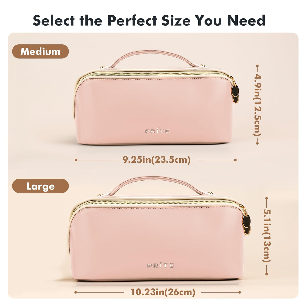 Prite makeup bag medium with 3 compartments keeps cosmetics organized