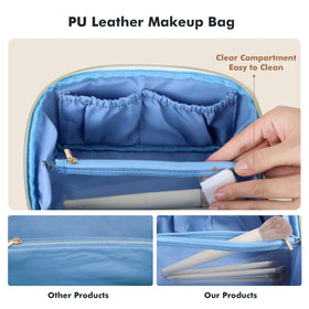 Prite makeup bag open flat layout enables easy packing and viewing.
