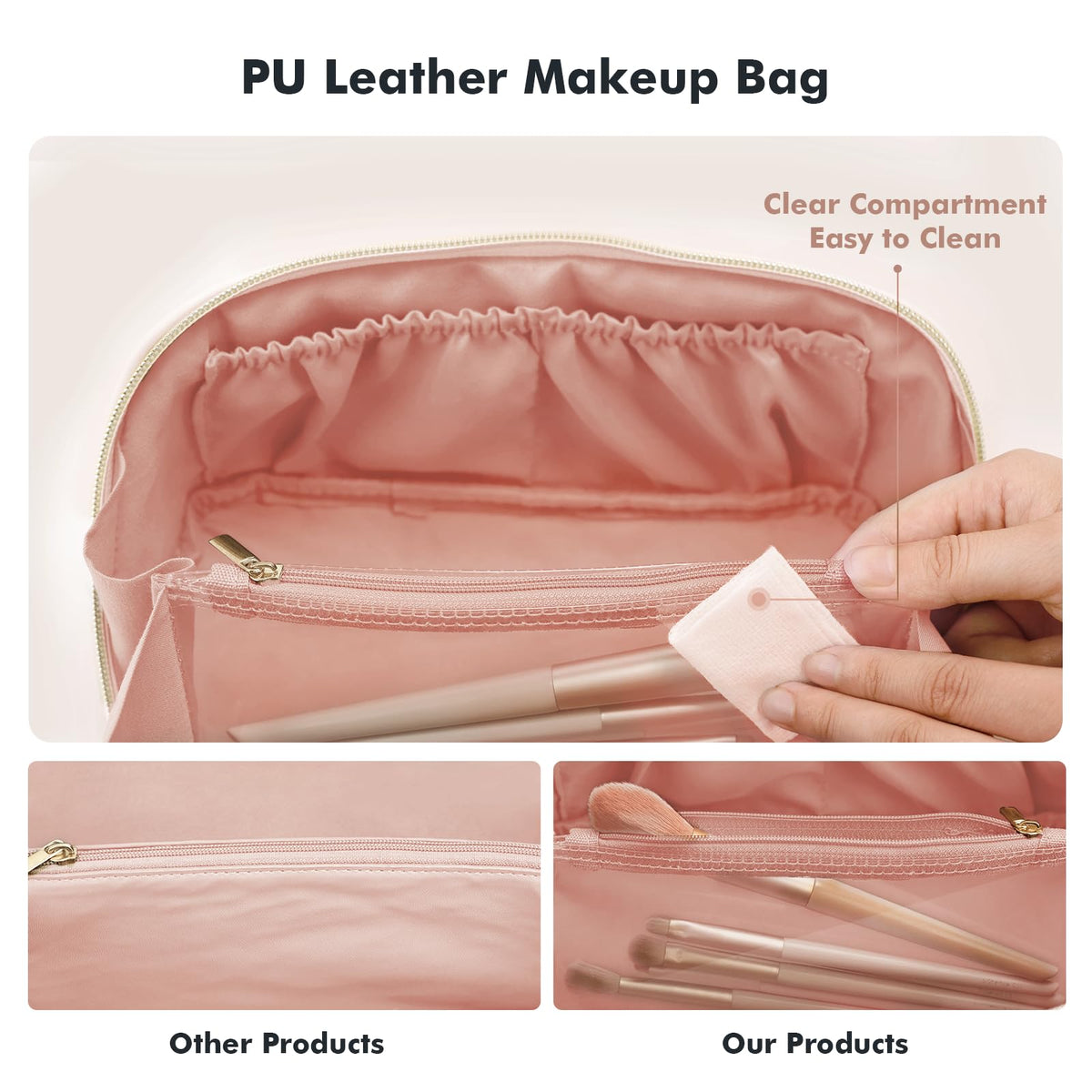 Prite makeup bag pink design adds chic style