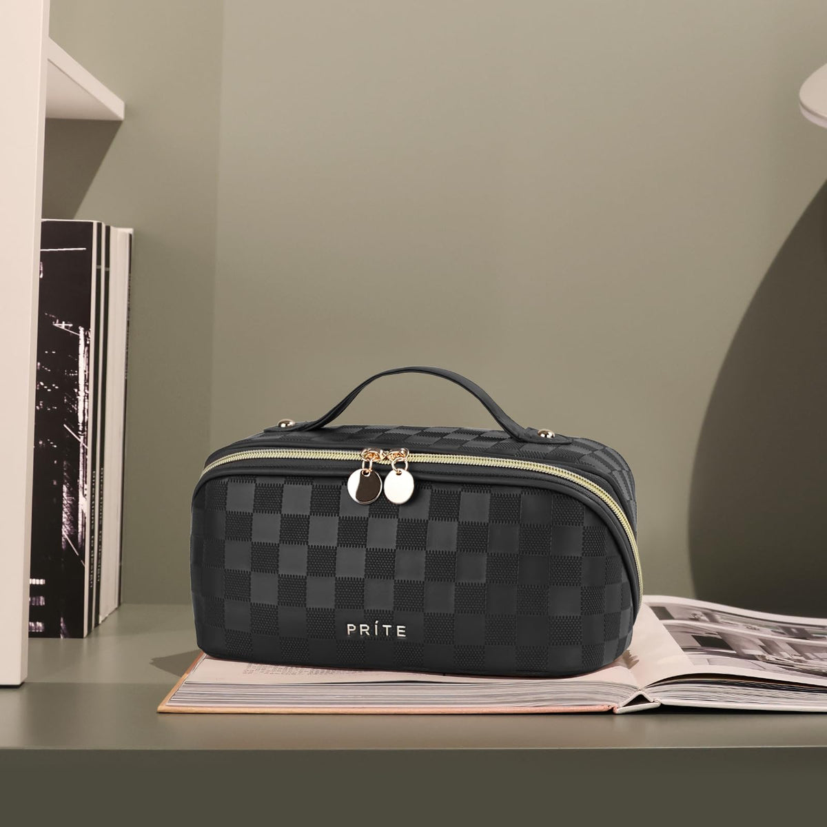 Prite plaid black option complements any style and vanity.