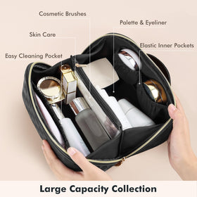 Prite plaid-black makeup bag interior padded for protecting delicate cosmetics.