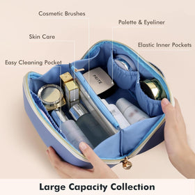 Prite blue makeup bag features a soft-grip handle for comfortable daily use.