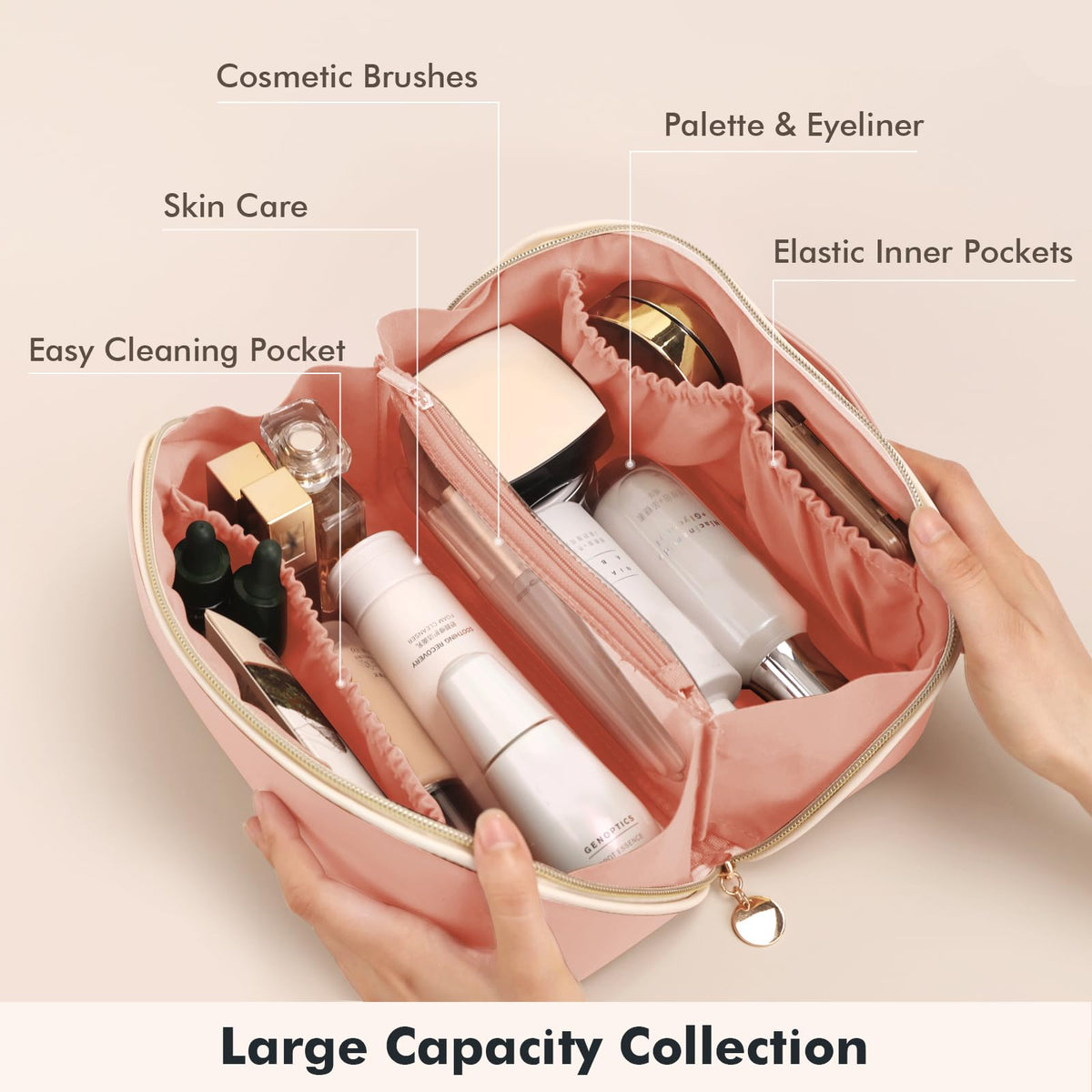 Prite makeup bag transparent divider holds brushes neatly