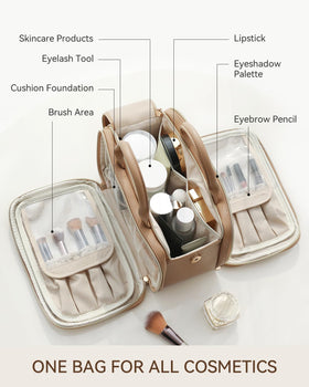 Prite makeup bag wide opening allows easy access to all essentials.