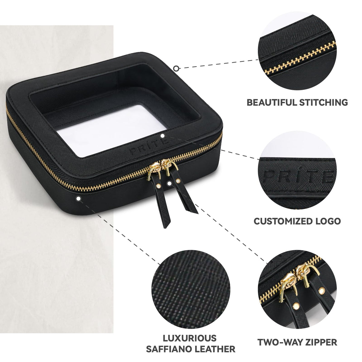 Prite vegan leather makeup pouch adds stylish durability for daily use.