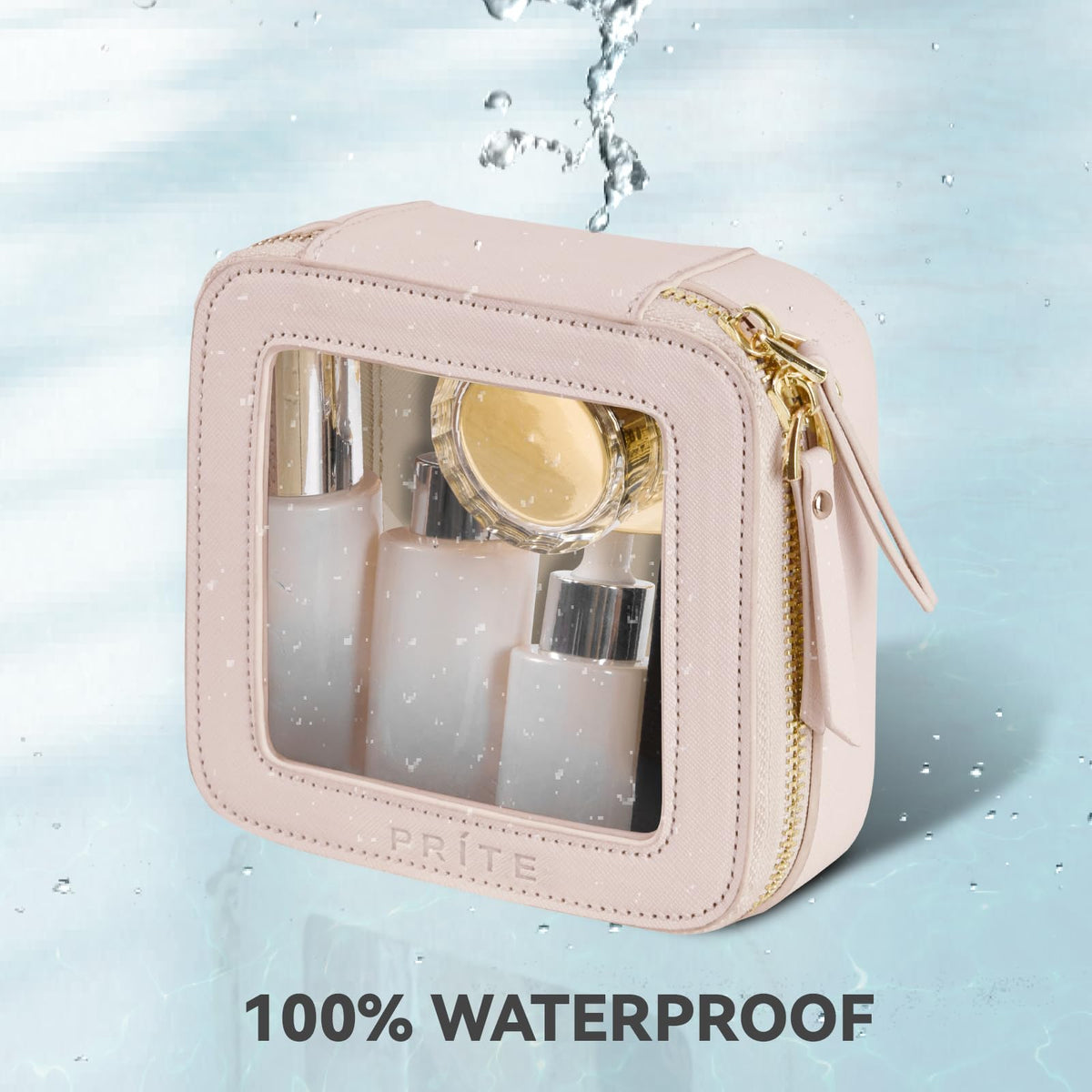 Prite waterproof travel makeup bag for easy wipe cleaning