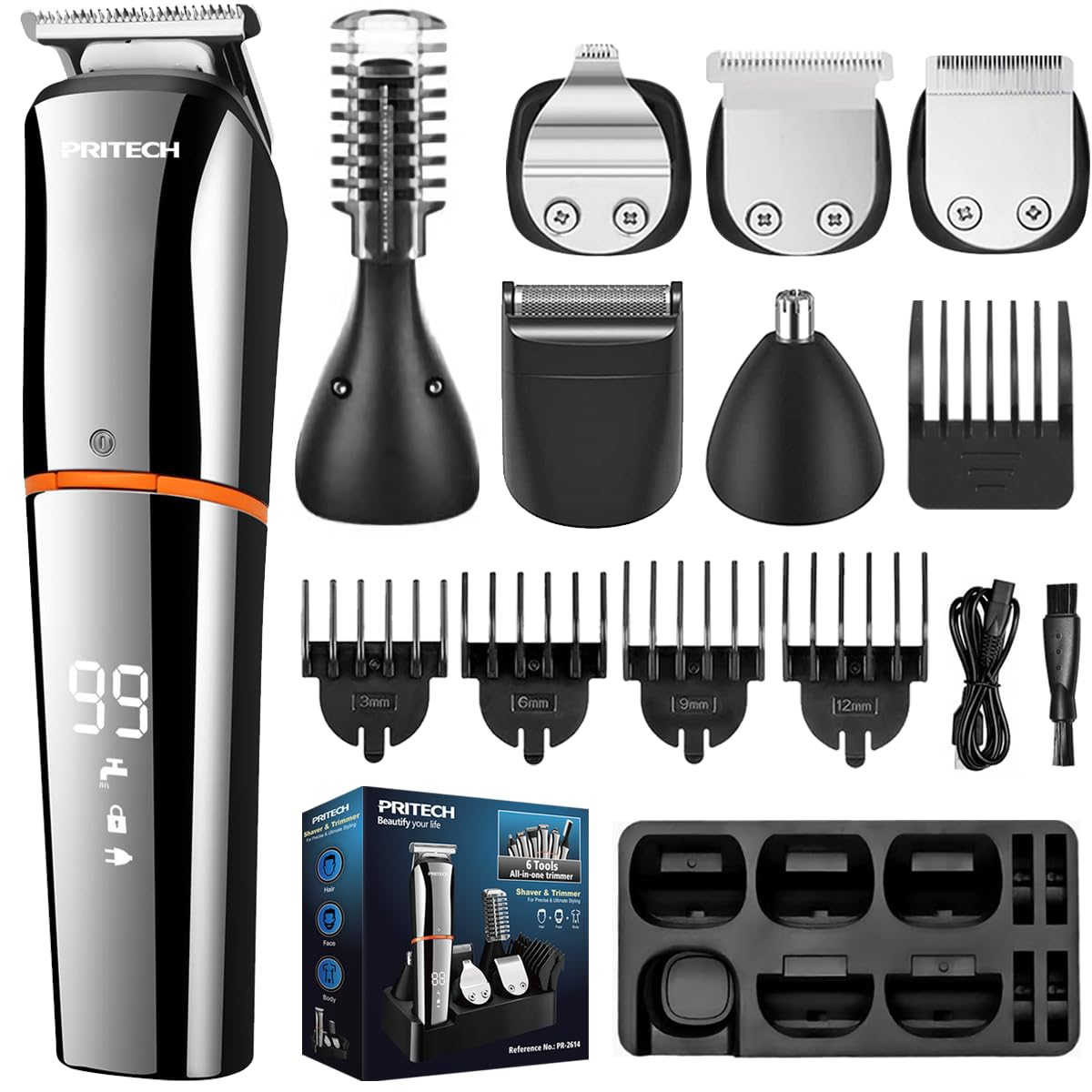 PRITECH 6-in-1 beard trimmer kit for versatile grooming at home.