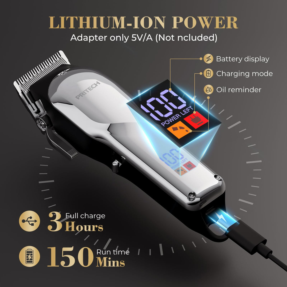 PRITECH barber set with USB-C charging for mobility.