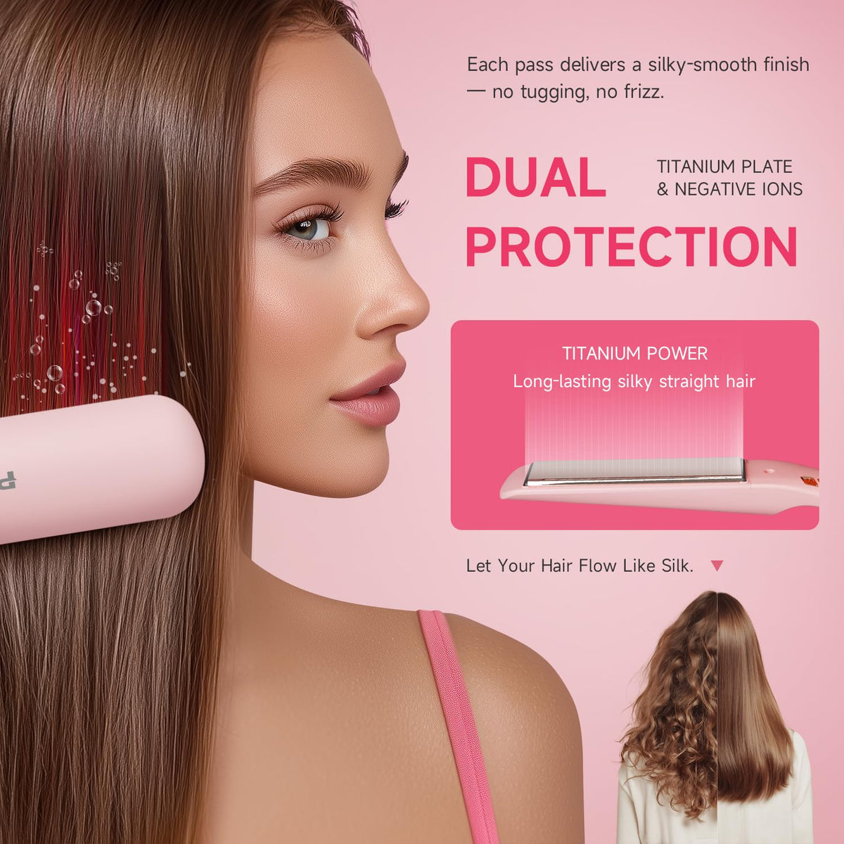 PRITECH flat iron with 60s auto-shut-off indicator.