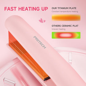 PRITECH flat iron fast heating dial close-up for quick styling.