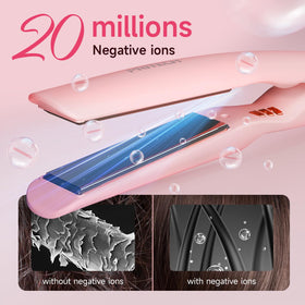 Pink PRITECH flat iron close-up highlighting stylish design for everyday styling.