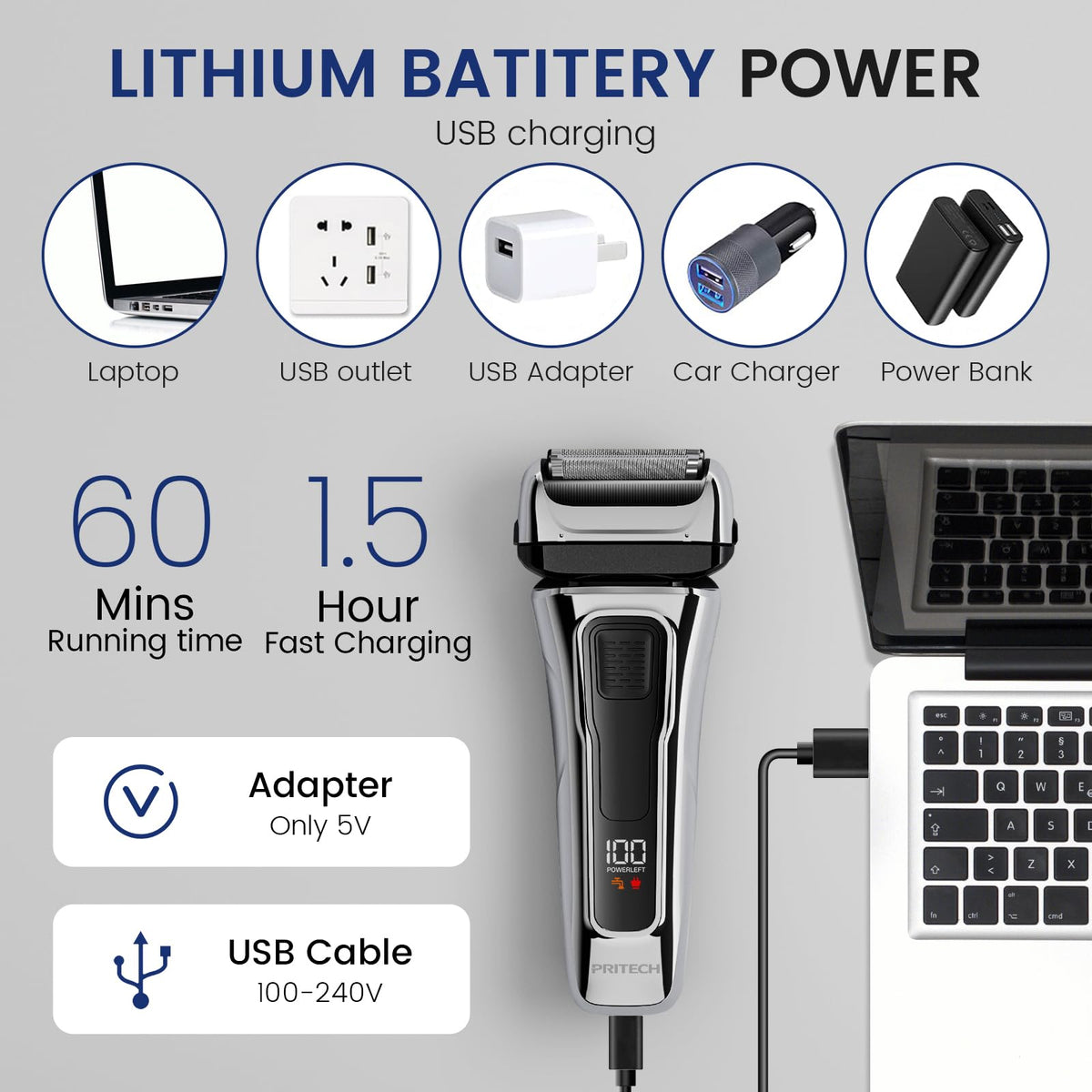 PRITECH shaver in a sleek, compact design for daily routines