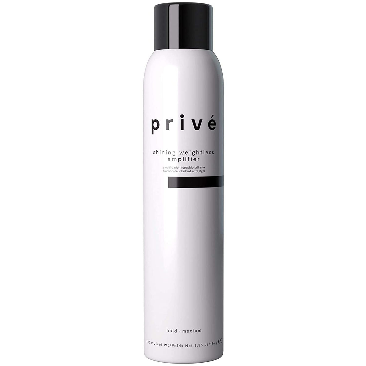 Prive Shining Weightless Amplifier Mousse bottle shows instant root lift and volume.