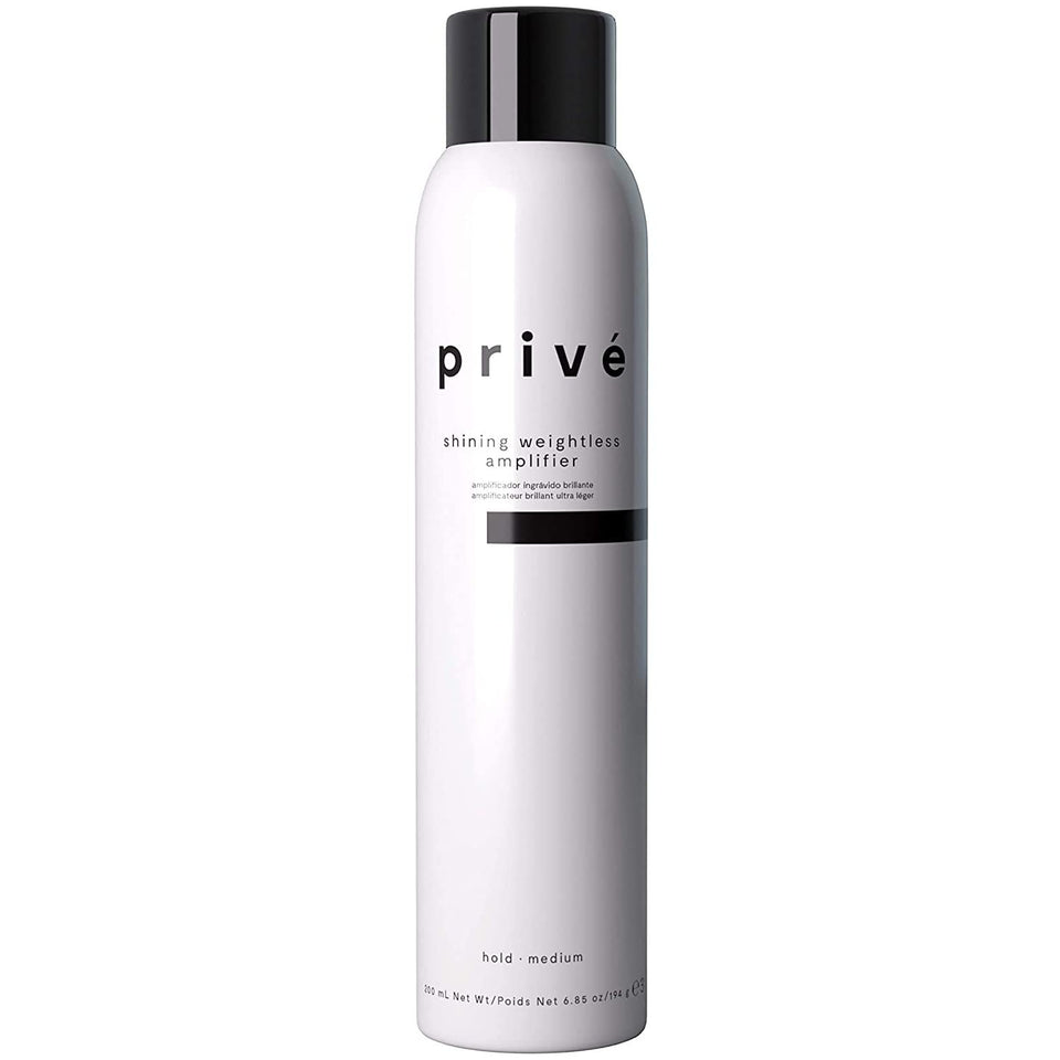Prive Shining Weightless Amplifier Mousse bottle shows instant root lift and volume.