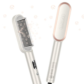Prizm Hair Straightener Brush front view in champagne-silver ready for quick daily styling.