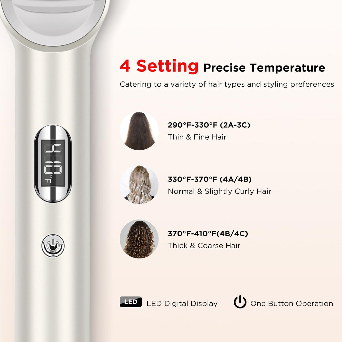 Prizm Hair Straightener Brush LED display indicating precise temperature for tailored styling.