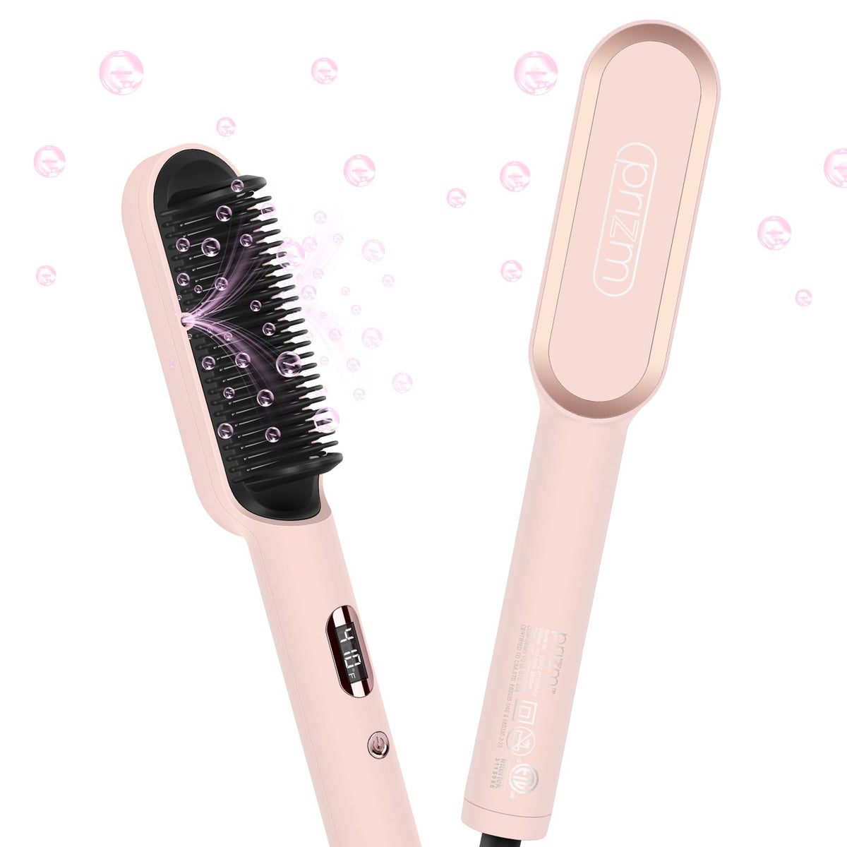 Prizm hair straightener brush with LED display enables precise control for quick styling.