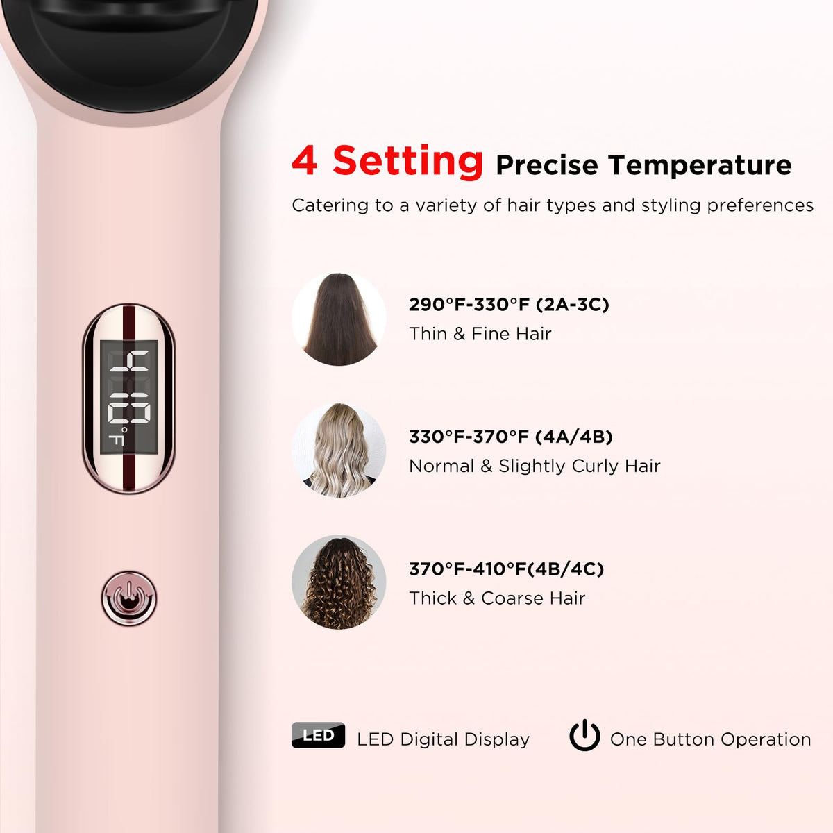 Negative ions reduce frizz while adding shine.